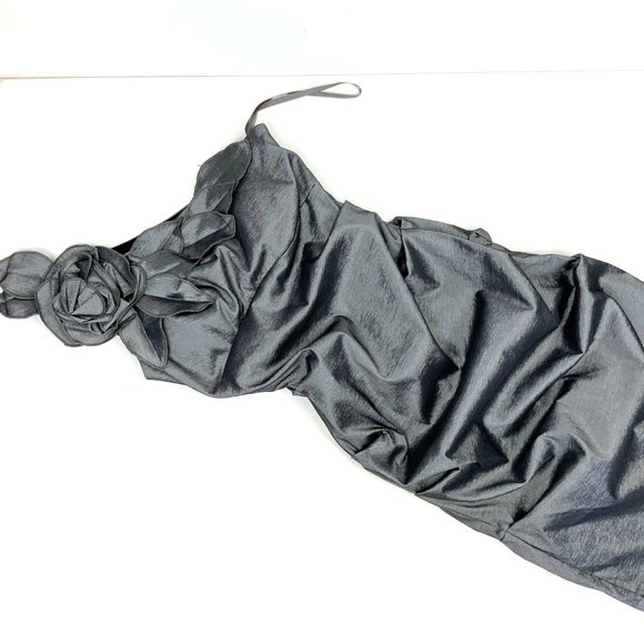 Cache Dark Silver One-shoulder Prom Homecoming Cocktail Party Dress Size 6-4 - Picture 9 of 16